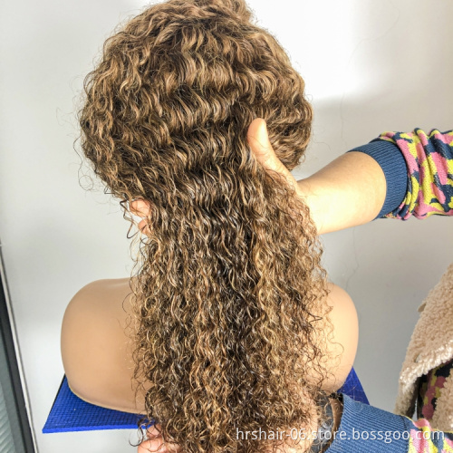 250% highlight piano color #4/#27 wig Wholesale price 100% virgin human hair Cuticle Aligned  Brazilian deep wave wig